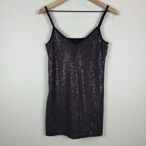 Y2K Vanity Sequin Tank Top Women Size Large Purple Strappy Disco Glam Whimsigoth